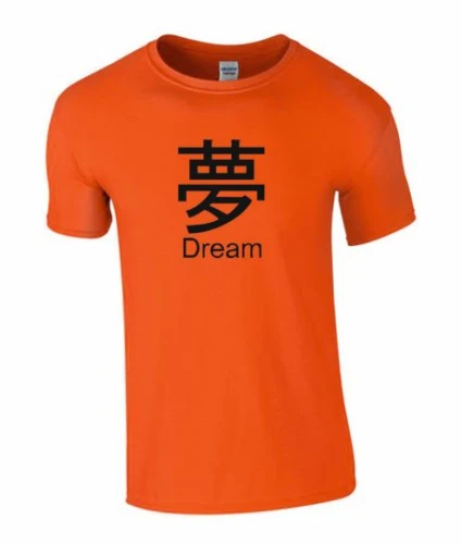 kanji dream koszulka męska pomarańczowa z czarnym nadrukiem