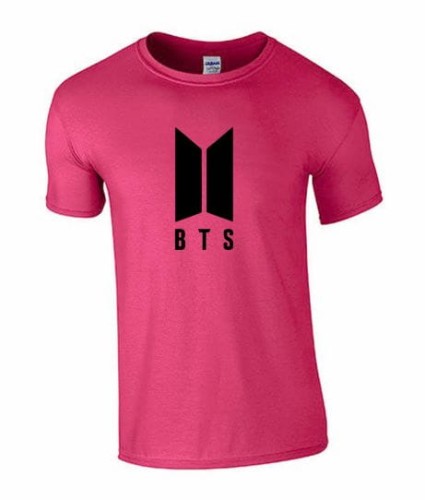 bts koszulka męska różowa z czarnym nadrukiem