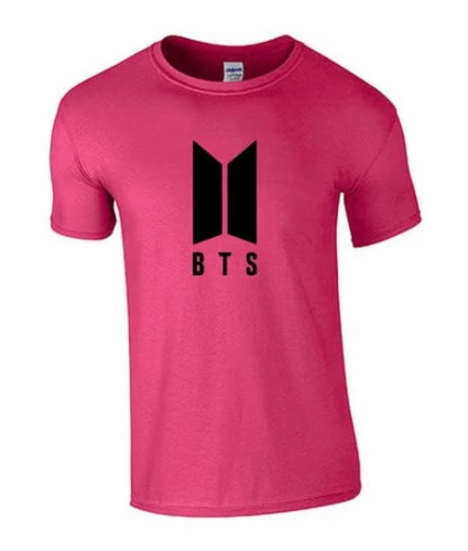 bts koszulka męska różowa z czarnym nadrukiem