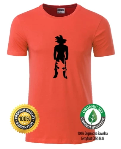 dragon ball goku koszulka męska organiczna koralowa z czarnym nadrukiem