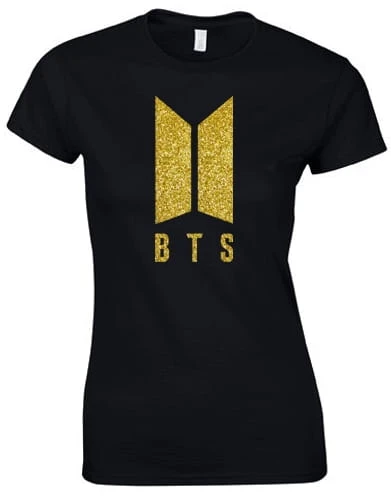 bts koszulka czarna z brokatem złotym