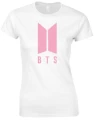 bts koszulka biała z pastelowym różem