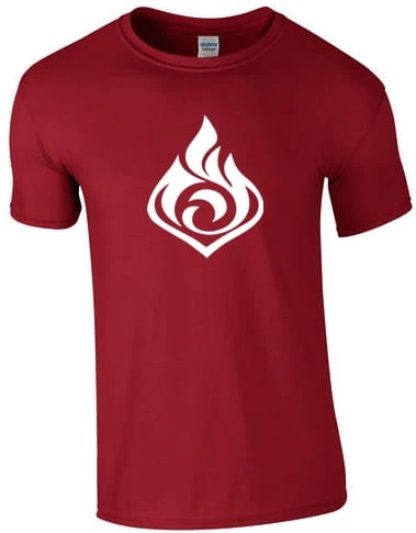 genshin pyro koszulka męska bordowa