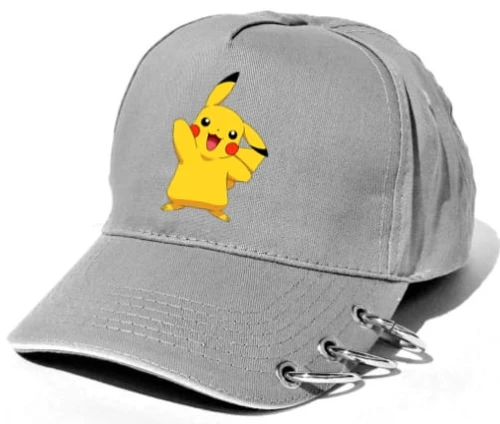 pokemon pikachu czapka szara z ringami
